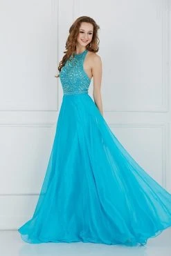 Formal Gowns Angela & Alison - 61009 Floral Beaded High Halter Tulle Gown