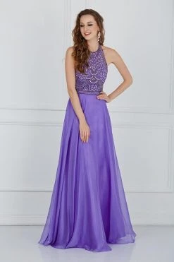 Formal Gowns Angela & Alison - 61009 Floral Beaded High Halter Tulle Gown