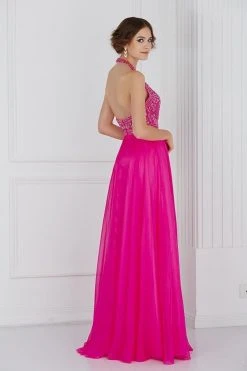 Formal Gowns Angela & Alison - 61009 Floral Beaded High Halter Tulle Gown