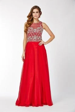 Formal Gowns Angela & Alison - 61056 Beaded Sleeveless Illusion Back A-Line Gown - 1 Pc Blush In Size 6 Available