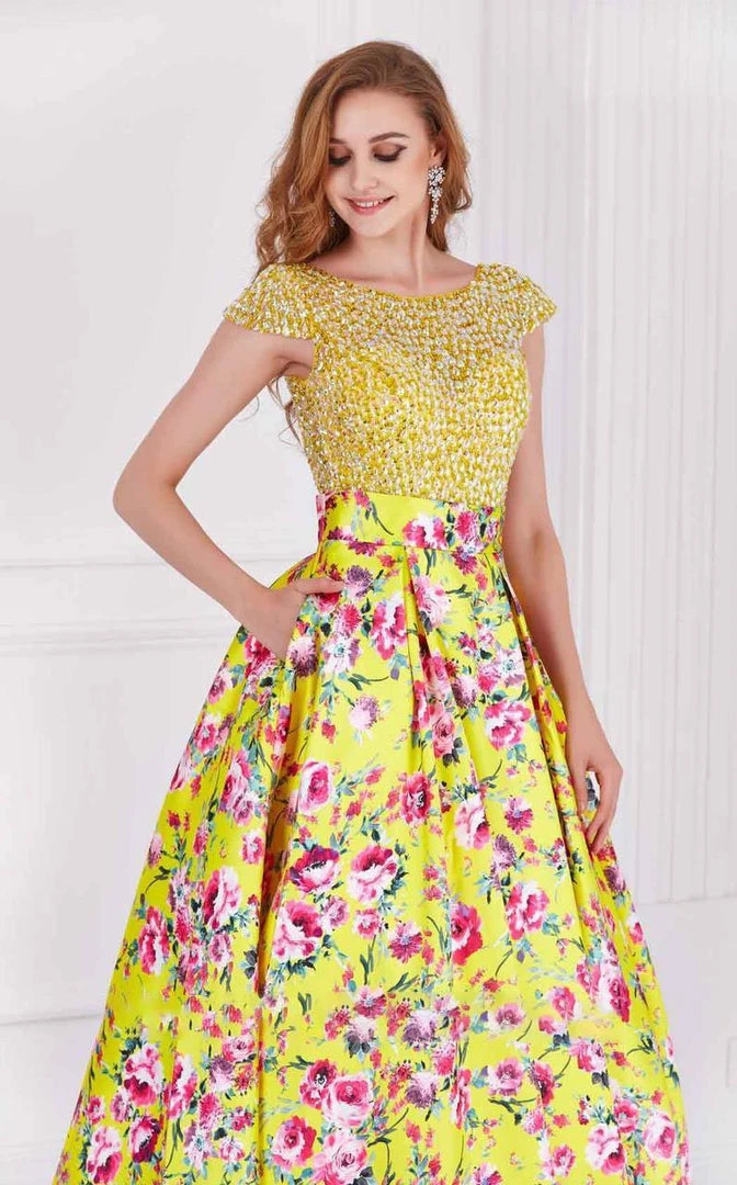 Angela & Alison - 61085 Beaded Bateau Floral Ballgown 4 Angela & Alison - 61085 Beaded Bateau Floral Ballgown