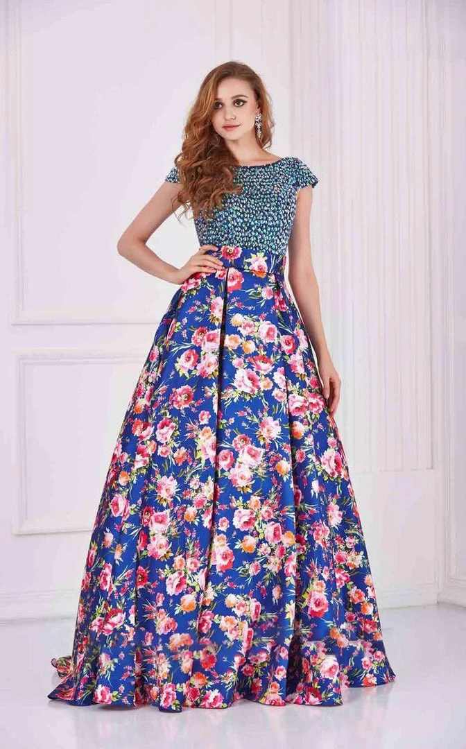 Angela & Alison - 61085 Beaded Bateau Floral Ballgown 5 Angela & Alison - 61085 Beaded Bateau Floral Ballgown