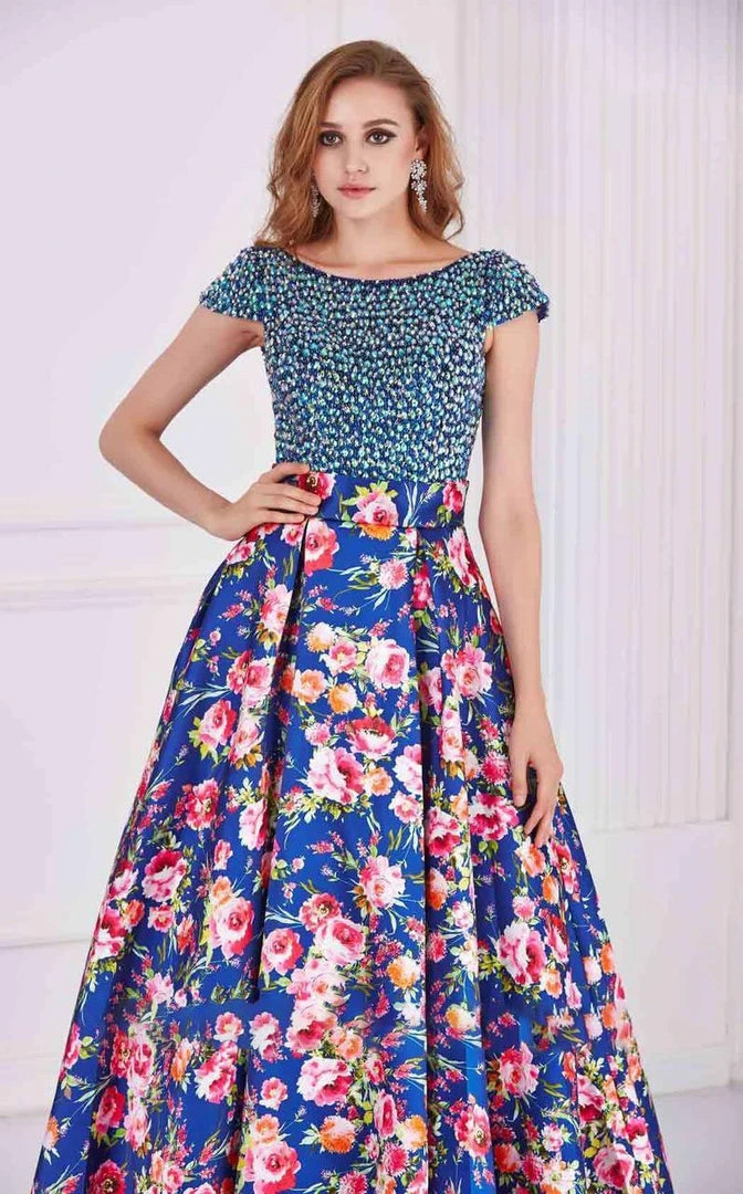 Angela & Alison - 61085 Beaded Bateau Floral Ballgown 6 Angela & Alison - 61085 Beaded Bateau Floral Ballgown