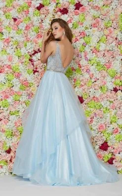 Angela & Alison - 61124 Beaded Plunging Striped Ballgown Formal Gowns