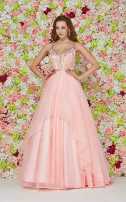 Angela & Alison - 61124 Beaded Plunging Striped Ballgown Formal Gowns