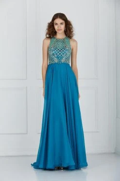 Angela & Alison - 61191 Illusion Gilt Beaded A-Line Gown