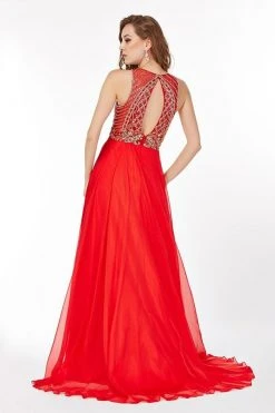 Angela & Alison - 61191 Illusion Gilt Beaded A-Line Gown