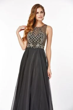 Angela & Alison - 61191 Illusion Gilt Beaded A-Line Gown