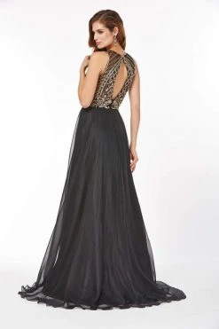 Angela & Alison - 61191 Illusion Gilt Beaded A-Line Gown