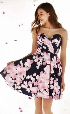 Angela & Alison - 62026 Strapless Floral Cocktail Dress