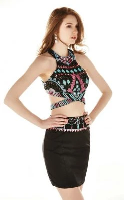 Angela & Alison - 62036 Tribal Embellished Two-Piece Halter Dress Cocktail Dresses