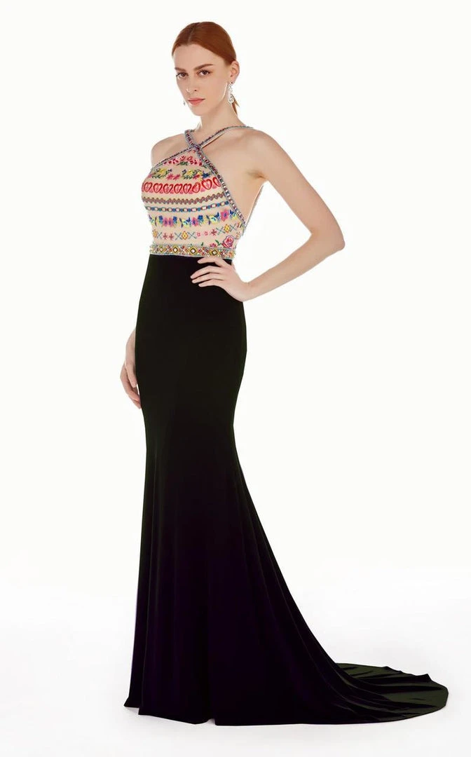 Formal Gowns Angela & Alison - 62054 Embroidered Halter Neck Sheath Dress 3 Formal Gowns Angela & Alison - 62054 Embroidered Halter Neck Sheath Dress