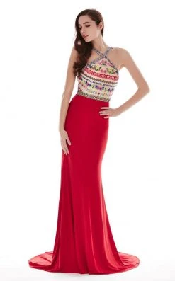 Formal Gowns Angela & Alison - 62054 Embroidered Halter Neck Sheath Dress 10 Formal Gowns Angela & Alison - 62054 Embroidered Halter Neck Sheath Dress