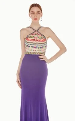 Formal Gowns Angela & Alison - 62054 Embroidered Halter Neck Sheath Dress 13 Formal Gowns Angela & Alison - 62054 Embroidered Halter Neck Sheath Dress