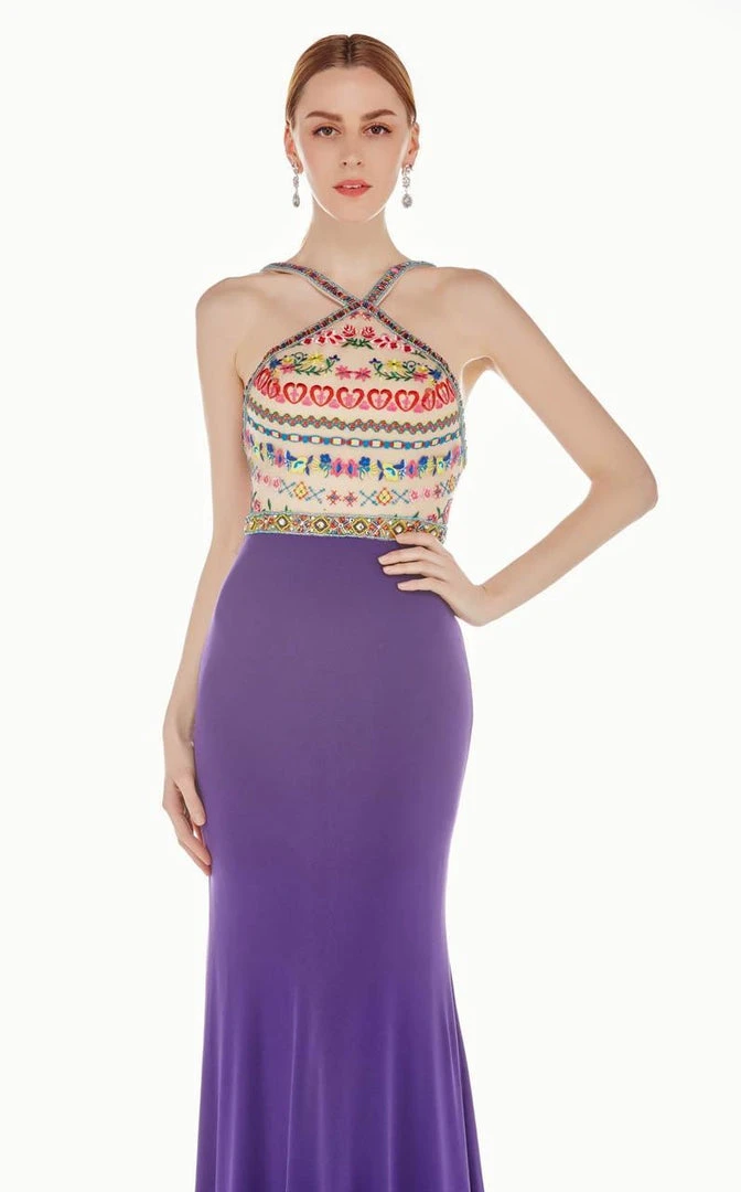 Formal Gowns Angela & Alison - 62054 Embroidered Halter Neck Sheath Dress 7 Formal Gowns Angela & Alison - 62054 Embroidered Halter Neck Sheath Dress