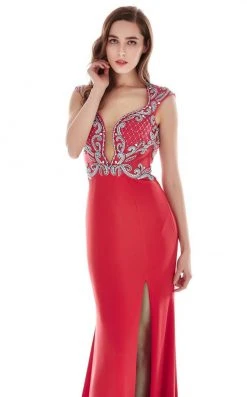 Angela & Alison - 62060 Beaded Plunging Neck Evening Gown 10 Angela & Alison - 62060 Beaded Plunging Neck Evening Gown