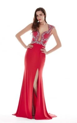 Angela & Alison - 62060 Beaded Plunging Neck Evening Gown
