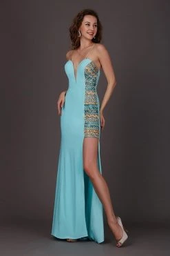 Angela & Alison - 661064 Embellished Deep V-neck A-line Dress