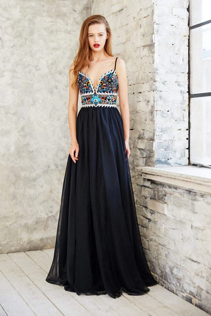 Angela & Alison - 71001 Vibrant Embroidery Plunging Empire Gown Formal Gowns 3 Angela & Alison - 71001 Vibrant Embroidery Plunging Empire Gown Formal Gowns