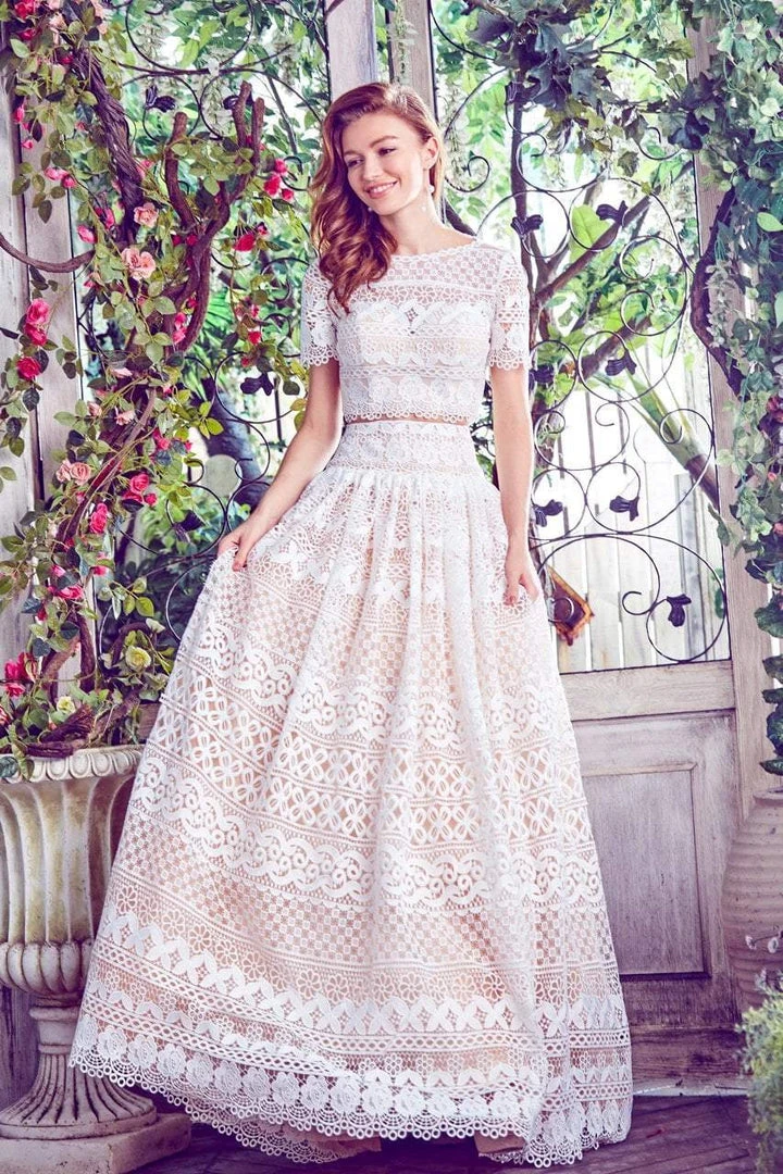 Formal Gowns Angela & Alison - 71008 Laced Two-Piece A-line Evening Gown 6 Formal Gowns Angela & Alison - 71008 Laced Two-Piece A-line Evening Gown