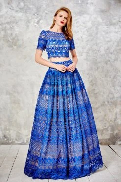 Formal Gowns Angela & Alison - 71008 Laced Two-Piece A-line Evening Gown 12 Formal Gowns Angela & Alison - 71008 Laced Two-Piece A-line Evening Gown