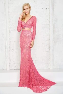Angela & Alison - 71016 Lace Deep V-neck Sheath Dress Formal Gowns 9 Angela & Alison - 71016 Lace Deep V-neck Sheath Dress Formal Gowns