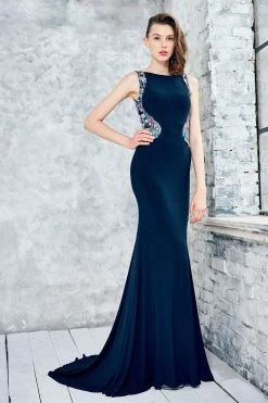 Angela & Alison - 71027 Beaded Bateau Neck Trumpet Dress