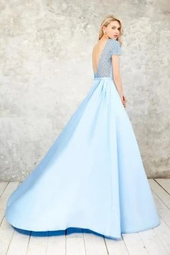 Angela & Alison - 71043 Deep V-Neck Beaded Sleek Ballgown