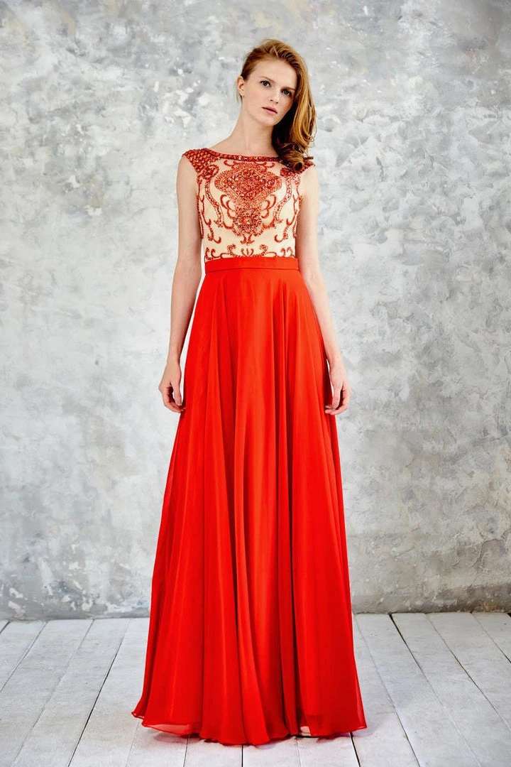 Angela & Alison - 71051 Bateau Neck Bejeweled A-line Gown 4 Angela & Alison - 71051 Bateau Neck Bejeweled A-line Gown