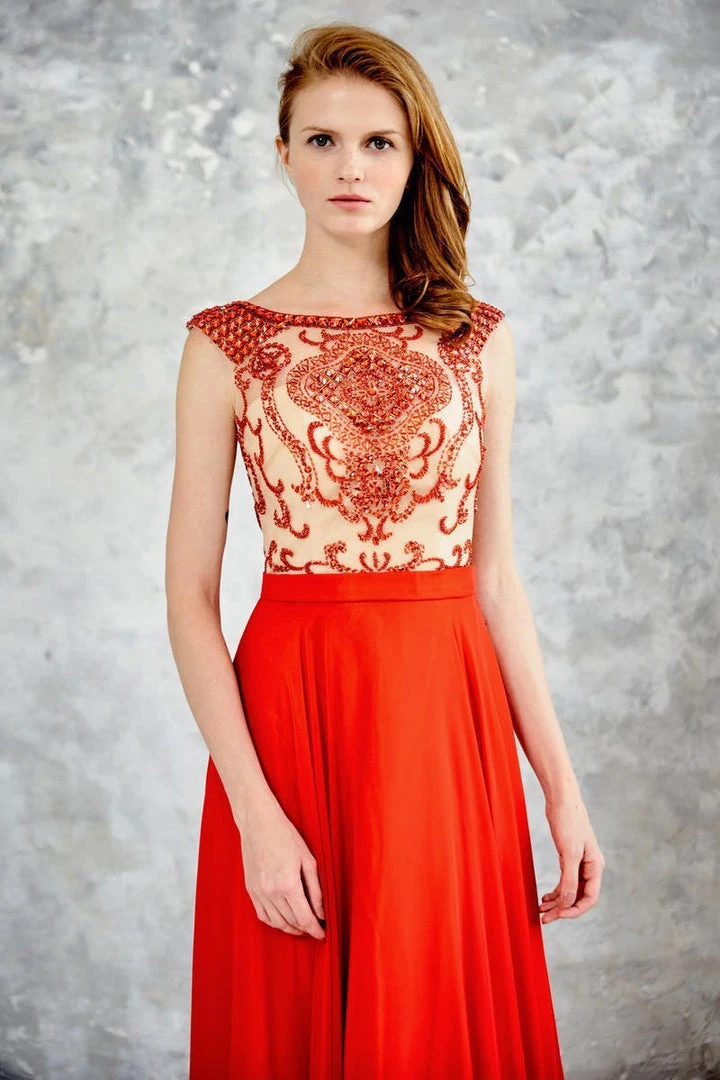 Angela & Alison - 71051 Bateau Neck Bejeweled A-line Gown 6 Angela & Alison - 71051 Bateau Neck Bejeweled A-line Gown