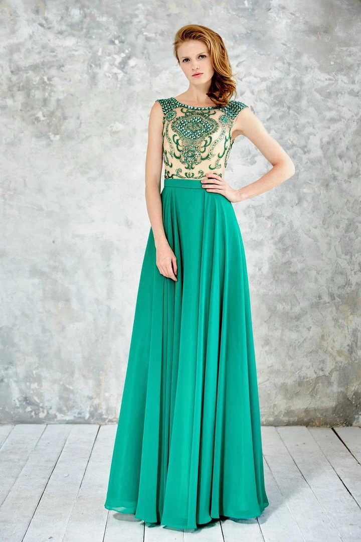 Angela & Alison - 71051 Bateau Neck Bejeweled A-line Gown 7 Angela & Alison - 71051 Bateau Neck Bejeweled A-line Gown
