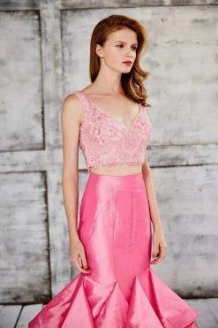 Angela & Alison - 71066 Beaded Two Piece Ruffled Trumpet Gown Formal Gowns