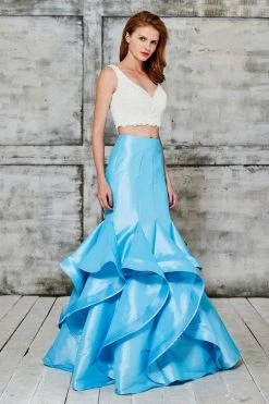 Angela & Alison - 71066 Beaded Two Piece Ruffled Trumpet Gown Formal Gowns