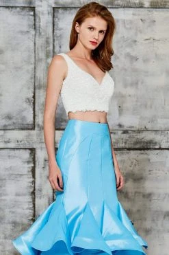 Angela & Alison - 71066A Ruffled V-neck Trumpet Dress Formal Gowns 14 Angela & Alison - 71066A Ruffled V-neck Trumpet Dress Formal Gowns