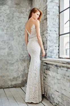 Angela & Alison - 71073 Lace Illusion Jewel Sheath Dress