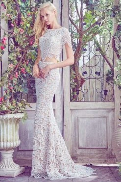 Angela & Alison - 71084 Two Piece Embroidered Trumpet Dress