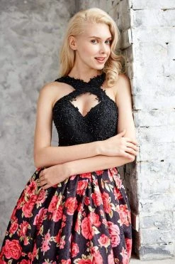 Formal Gowns Angela & Alison - 71096 Embellished Halter Floral A-line Dress 11 Formal Gowns Angela & Alison - 71096 Embellished Halter Floral A-line Dress