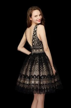 Cocktail Dresses Angela & Alison - 72006 Lace Plunging V-neck Cocktail Dress