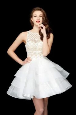 Angela & Alison - 72007 Lace Embroidered Layered Cocktail Dress Formal Gowns