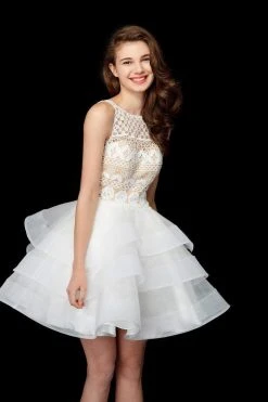 Angela & Alison - 72007 Lace Embroidered Layered Cocktail Dress Formal Gowns