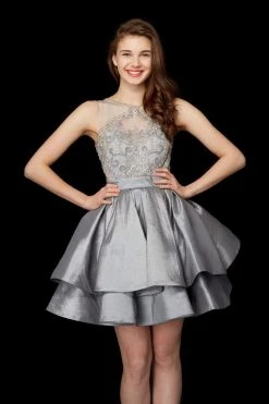 Cocktail Dresses Angela & Alison - 72013 Bejeweled Sheer Bateau A-line Dress