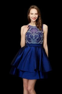 Cocktail Dresses Angela & Alison - 72013 Bejeweled Sheer Bateau A-line Dress