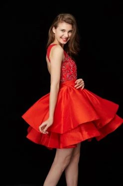 Cocktail Dresses Angela & Alison - 72013 Bejeweled Sheer Bateau A-line Dress