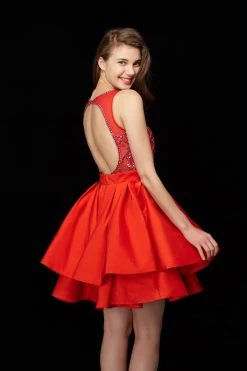 Cocktail Dresses Angela & Alison - 72013 Bejeweled Sheer Bateau A-line Dress