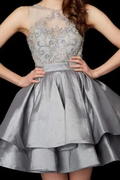 Cocktail Dresses Angela & Alison - 72013 Bejeweled Sheer Bateau A-line Dress