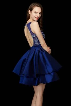 Cocktail Dresses Angela & Alison - 72013 Bejeweled Sheer Bateau A-line Dress