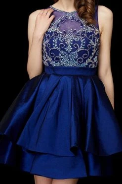 Cocktail Dresses Angela & Alison - 72013 Bejeweled Sheer Bateau A-line Dress