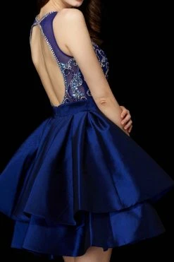 Cocktail Dresses Angela & Alison - 72013 Bejeweled Sheer Bateau A-line Dress