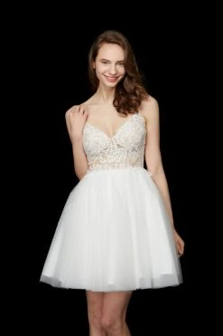 Angela & Alison - 72018 Lace Plunging V-neck Tulle A-line Dress Cocktail Dresses