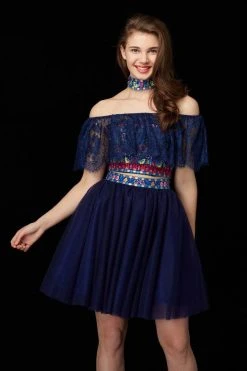 Angela & Alison - 72022 Embroidered Two-Piece Tulle Dress